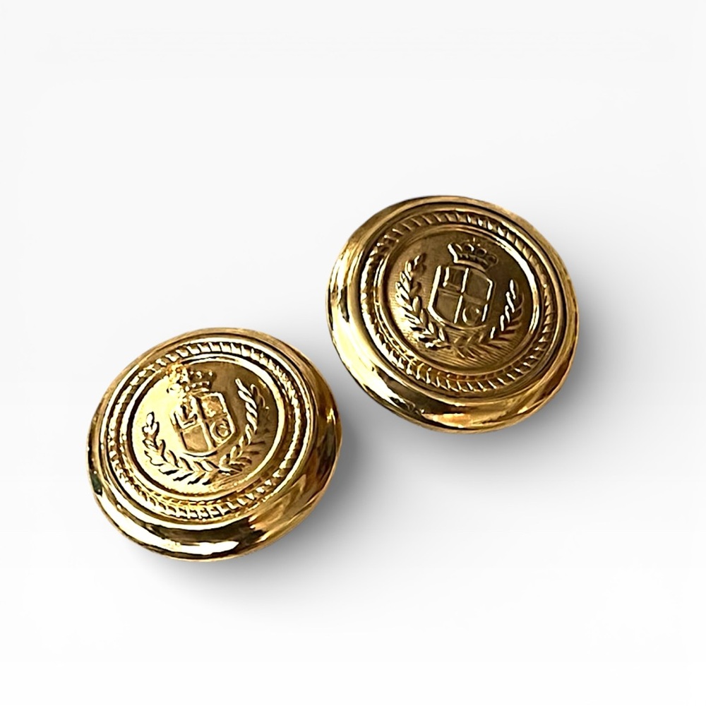 LIZ CLAIBORNE Vintage 80s Gold tone Logo Clip Earrings